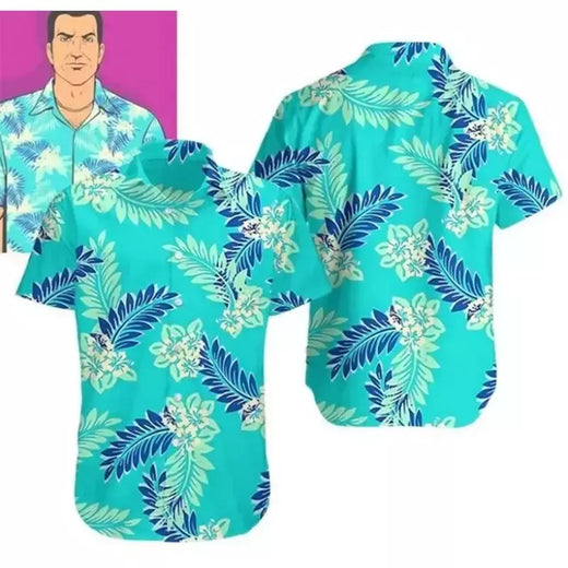 Homens e mulheres estampa em 3D camisas de praia havaianas, GTA, Vice City, moda casual, streetwear, camisa de manga curta, tops, blusa, homem roupas, novo