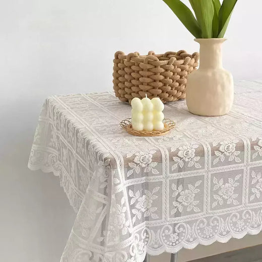 Toalha de mesa bordada antiga, Monocromática, Elegante Processo De Corte De Flores, Poliéster Quadrado Toalha De Mesa para Festa De Casamento, Ação De Graças e Decoração De Casa, Máquina De Tecelagem, Tecelagem Durável, 100% Poliéster