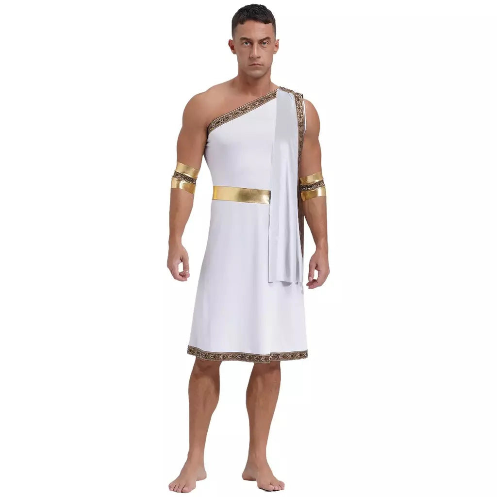 Homens antigo deus grego gladiador halloween cosplay trajes toga com mangas rei romano príncipe toga robe vestido punhos destacáveis