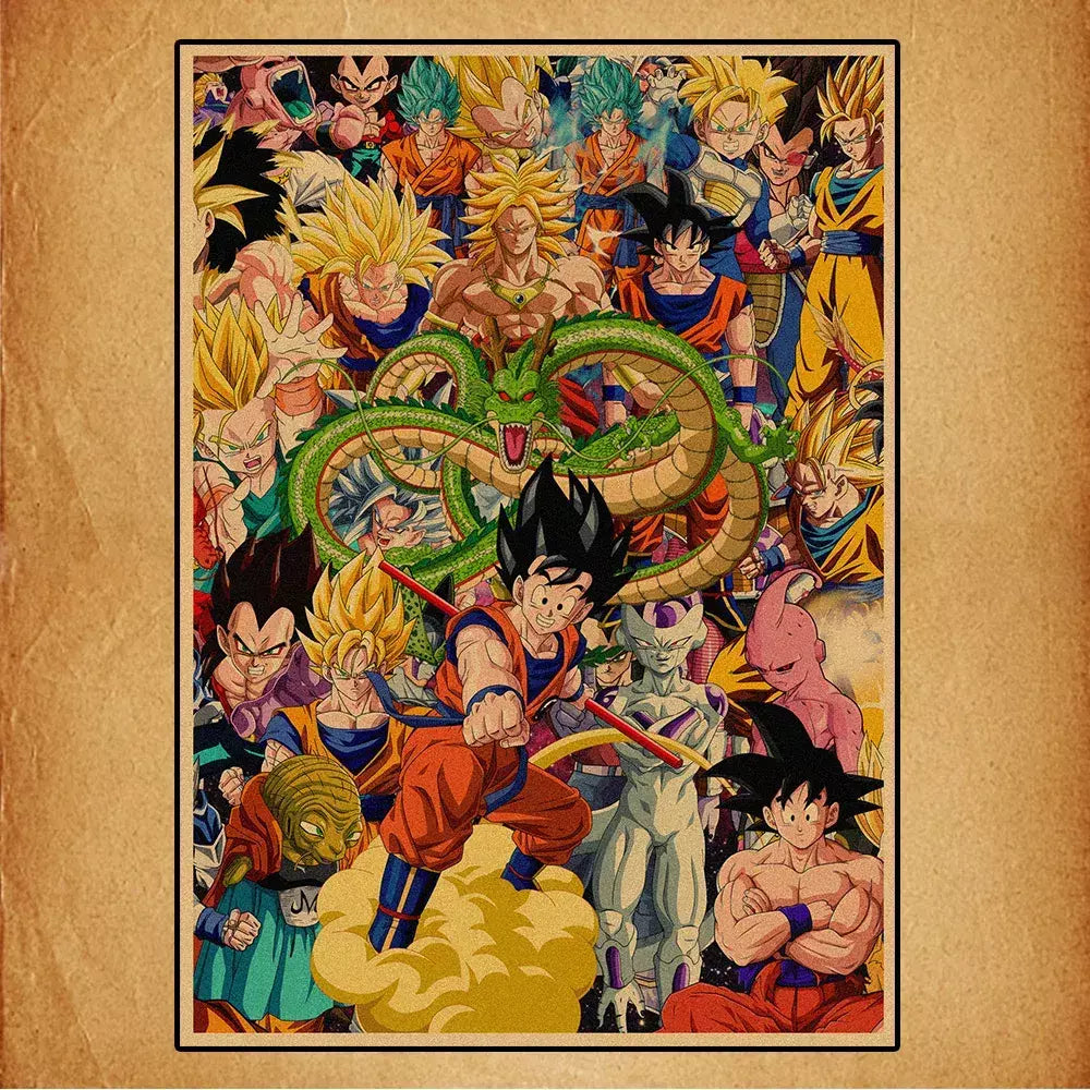 Japonês em torno do anime retro dragon ball cartaz goku gohan vegeta piccolo friza pintura em tela impressão arte da parede presente das crianças