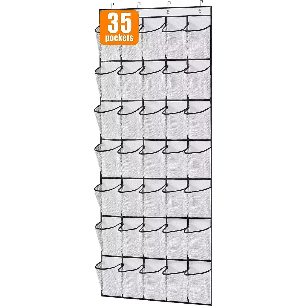 35 bolsos sobre a porta organizador de sapatos grandes bolsos de malha com 4 ganchos tecido transparente sapato rack saco de armazenamento para o quarto