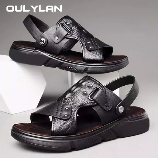 Oulylan-Sandálias masculinas clássicas de couro, sapatos romanos confortáveis, sapatos macios, calçados para caminhadas ao ar livre, verão