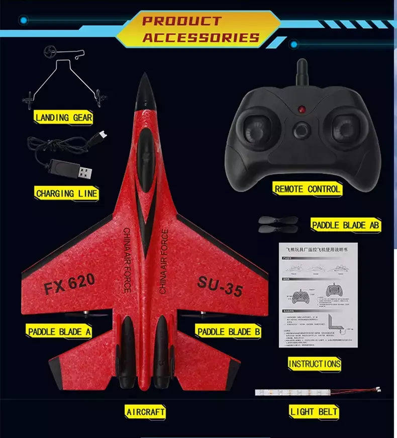 Avião de combate de controle remoto para crianças, RC Foam Aircraft, SU-35 Plane, 2.4G Radio Control Glider, brinquedos para meninos