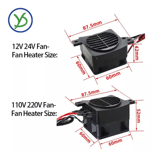 12v ~ 220v 70w ~ 400w aquecedor ptc cerâmica aquecedor de temperatura constante com ventilador ptc aquecedor elétrico incubação elemento de aquecimento de ar ptc