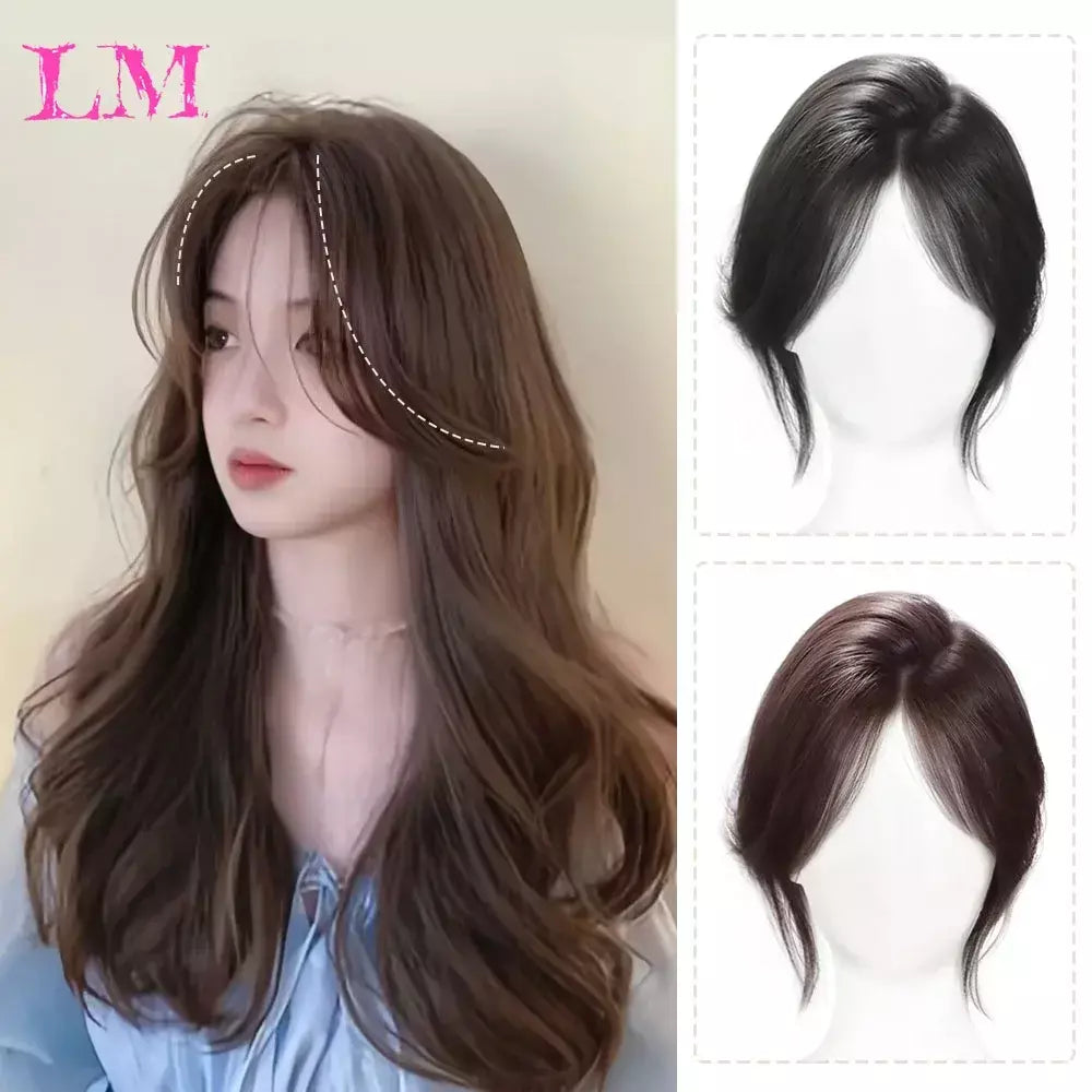 Lm fino 3d ar franja de cabelo em linha reta puro franja clipe em extensões de cabelo topper franja 3d invisível sem costura cabeça peruca de cabelo