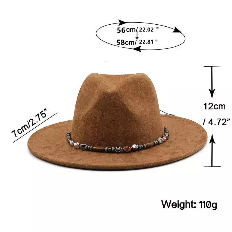 Chapéu Fedora Liso de Camurça para Homem e Mulher, Banda Fashion, Torta de Porco, Pai, Senhoras, Jogador Trilby Panamá, Tamanho 58cm