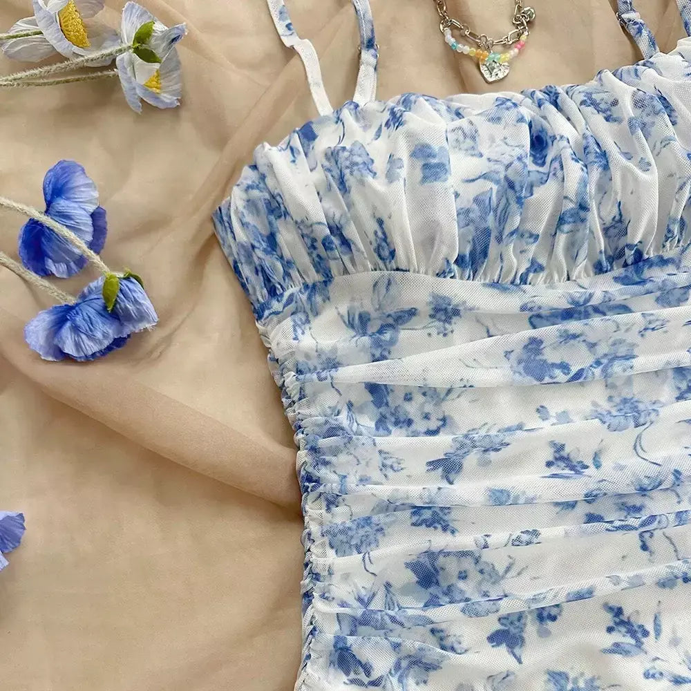 Vestidos de verão casual estampa floral sem mangas pescoço quadrado dobras mini vestidos cami diários para mulheres