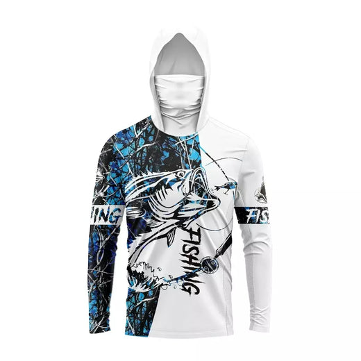 Malfc camisa masculina de pesca com capuz, manga longa, camiseta de pesca, proteção uv, vestuário de pesca