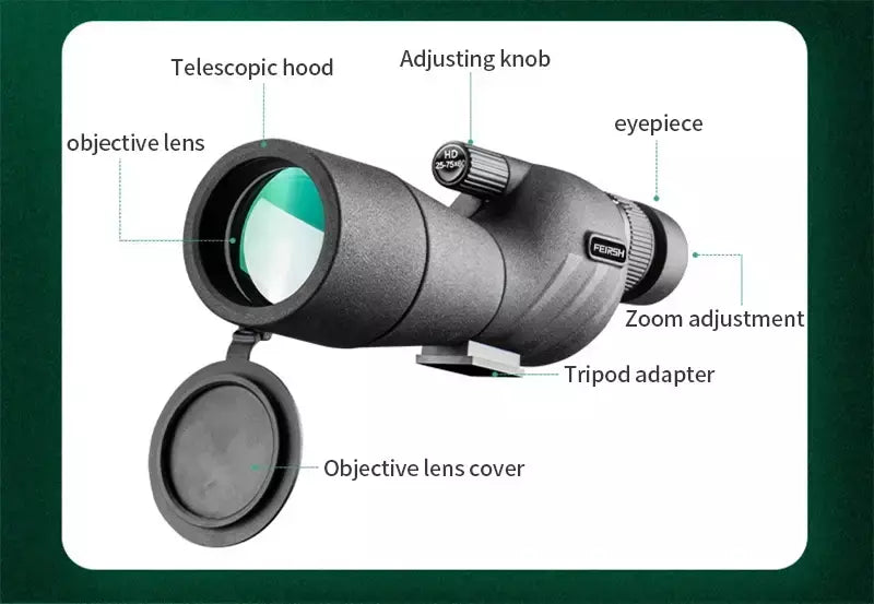 25-75x60 hd spotting scope poderoso monocular zoom telescópio prisma à prova dwaterproof água para observação de pássaros tiro ao alvo acampamento