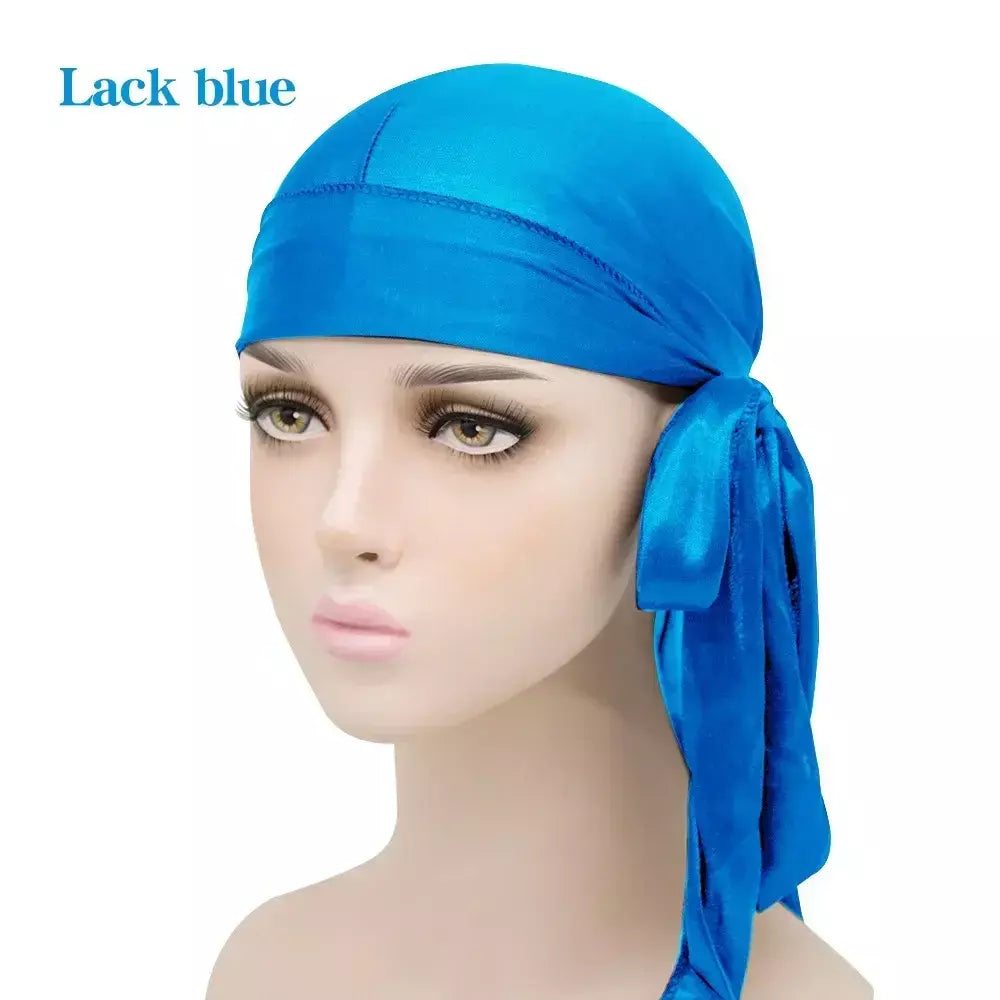 Elasticidade baotou boné faixas de cabelo simulação sedosa durag cauda longa chapéu pirata bandana turbante para crianças criança fita acessórios