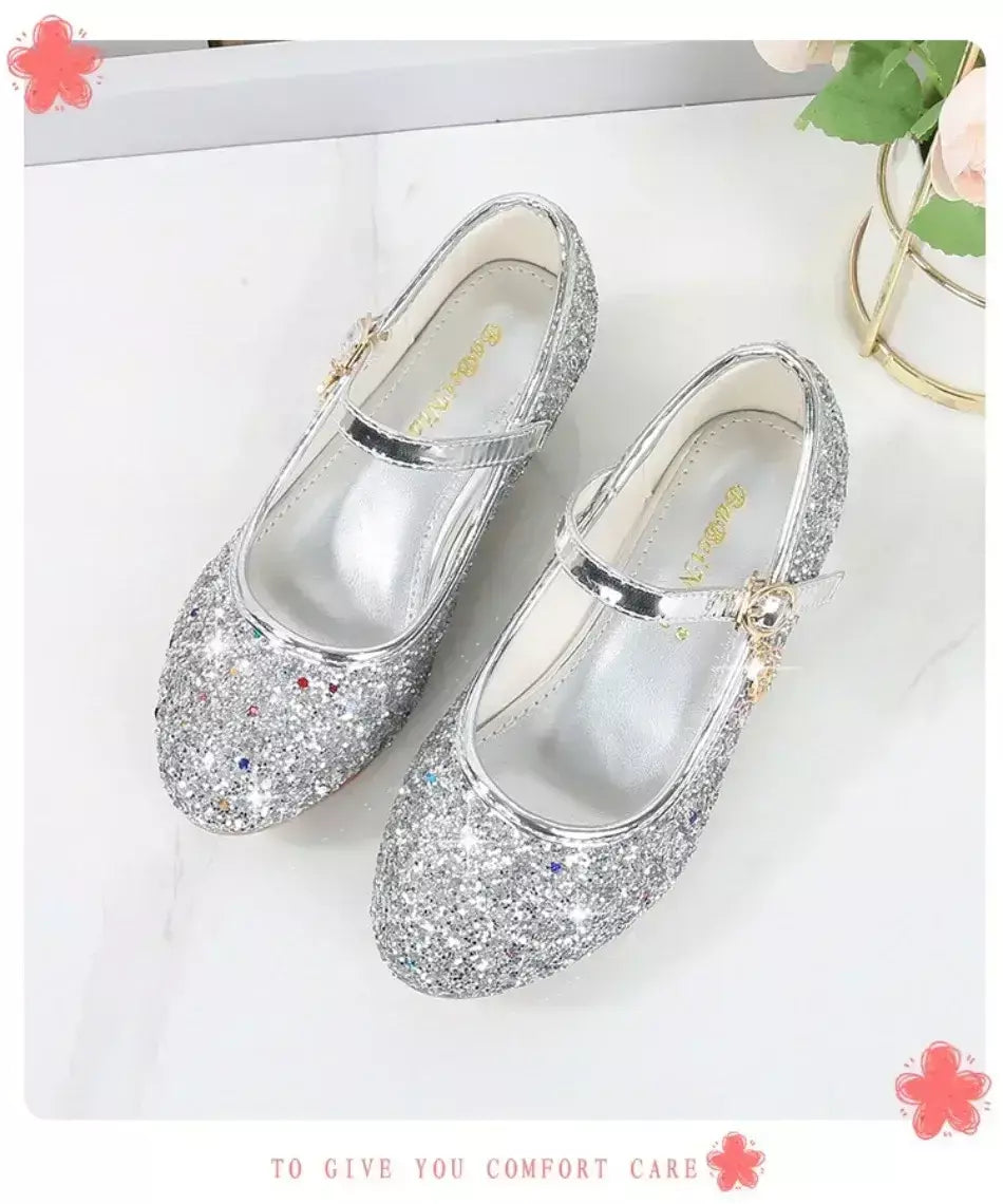 Meninas sapatos crianças salto alto glitter sandálias de cristal moda fivela crianças princesa sapato dança estudante desempenho sapatos de couro