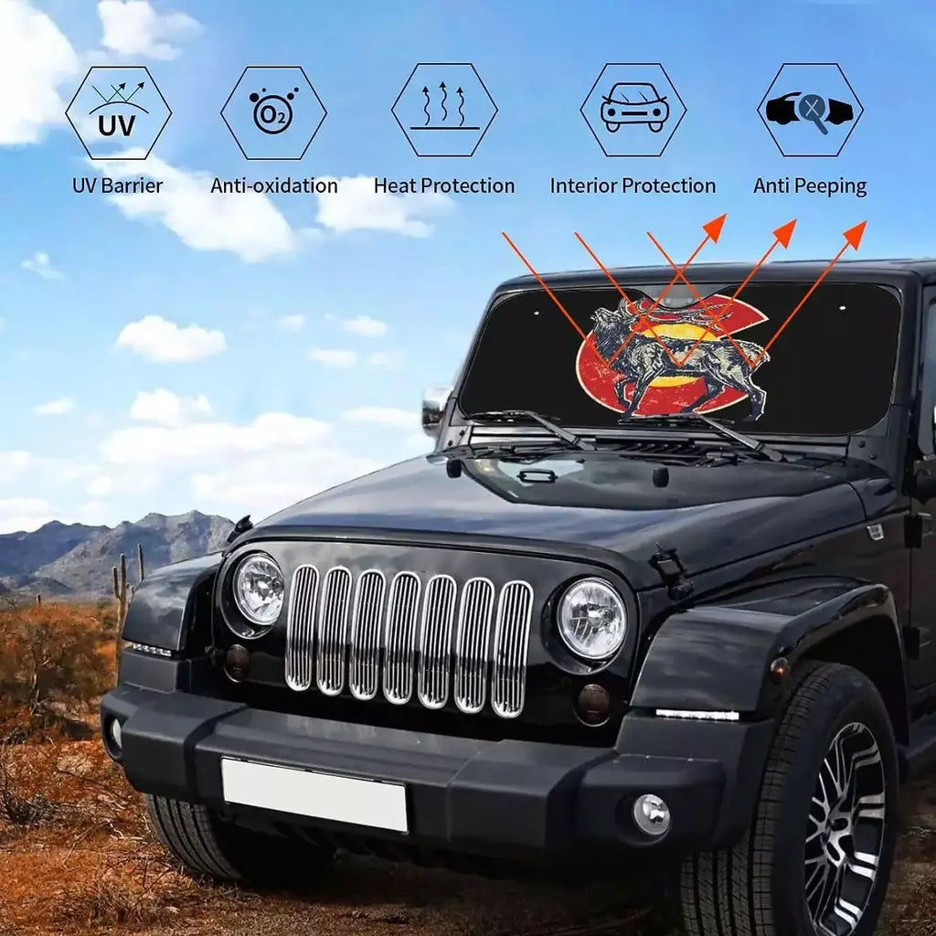 Mountain Colorado Flag Pattern Car Sun Shade Front Window Sunshade for Most Sedans SUV Blocks Max Uv Rays Keep Vehicle Cool