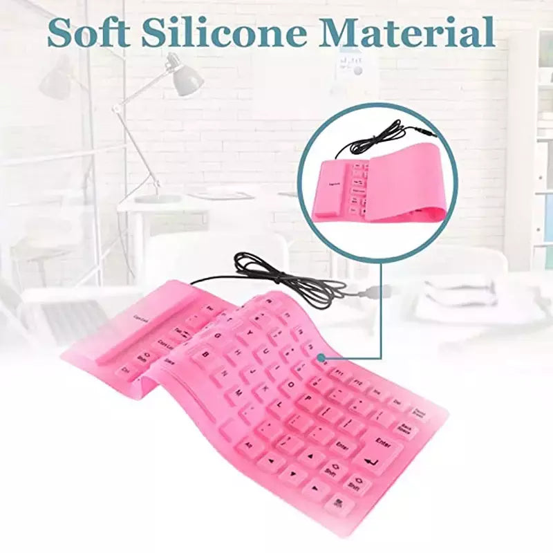 Teclado de computador macio do silicone mudo, 85 chaves, USB prendido, portátil, mini, portátil, PC, dobramento, impermeável