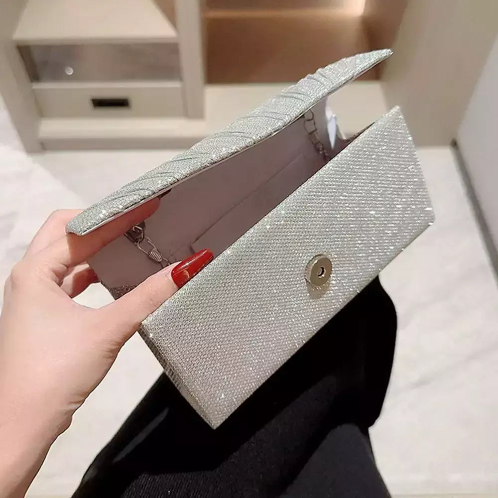 Bolsas de cetim luxuosas para mulheres, bolsa de embreagem banquete lantejoulas, ouro e prata, bolsa para festa de casamento, corrente elegante