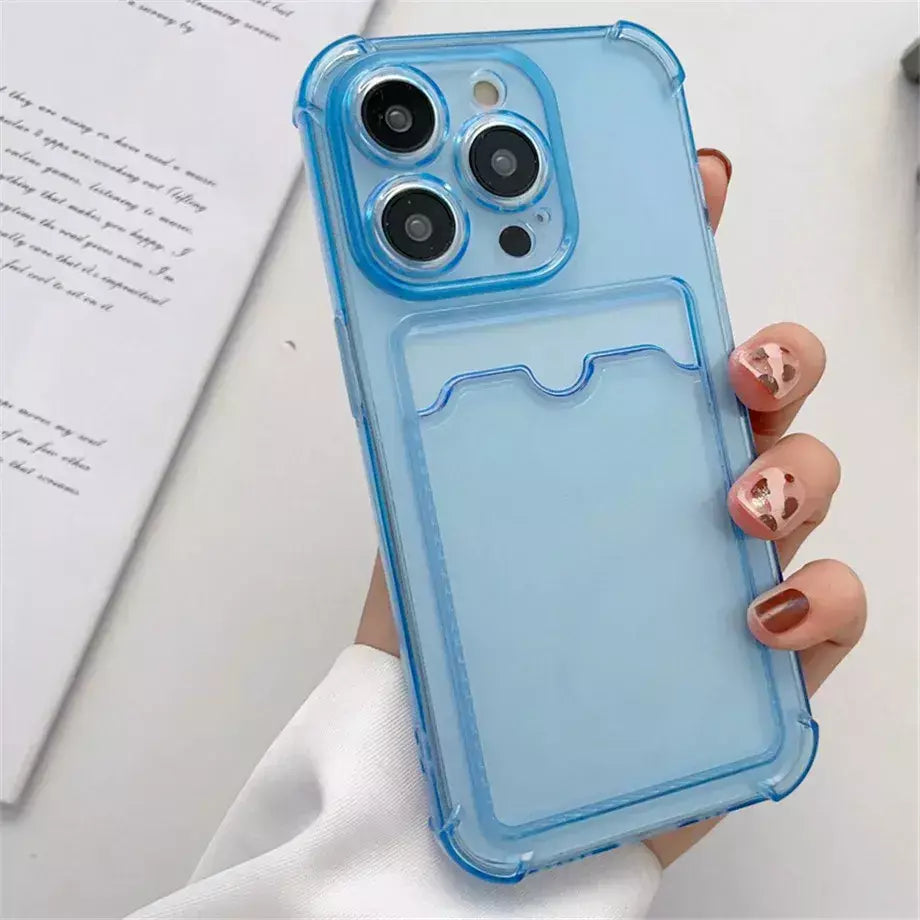 Bolsa de slot para cartão transparente para iPhone, carteira clara, à prova de choque, capa macia, iPhone 16, 15, 14, 13, 12, 11 Pro Max, Mini, X, XR, 7, 8 Mais