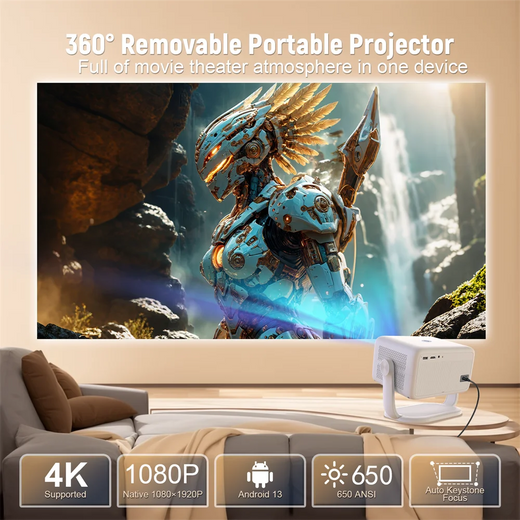 Projetor de certificação Velec Netflix Android 13 4K nativo 1080P 650ANSI com foco automático Wifi6 BT5.2 360 ° Projetor doméstico para exterior