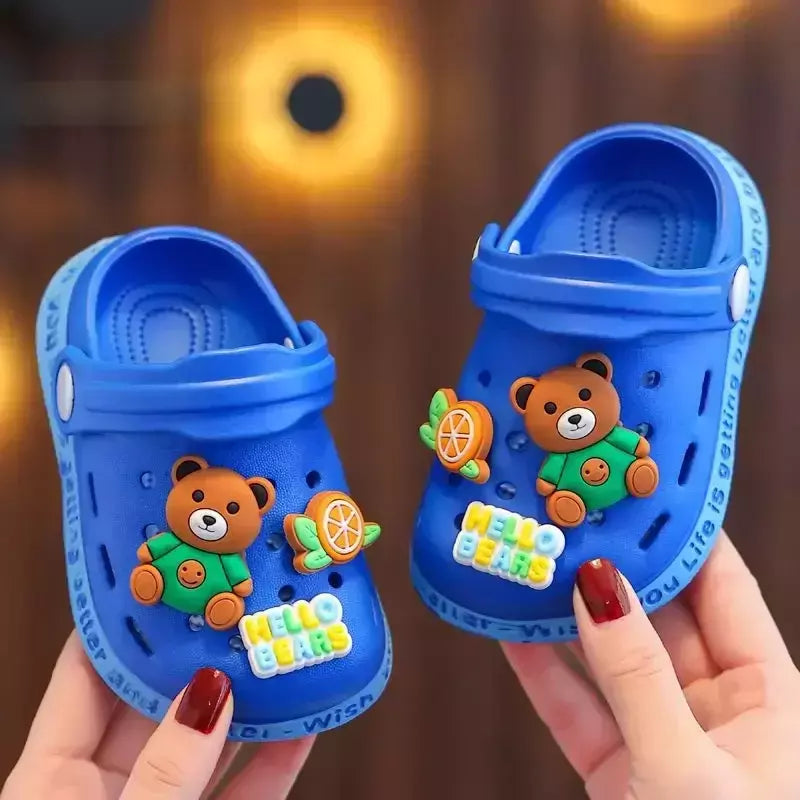 Chinelos bonitos dos desenhos animados das crianças com solas macias, Baby Bags Sapatos perfurados, Home and Baby Sandals