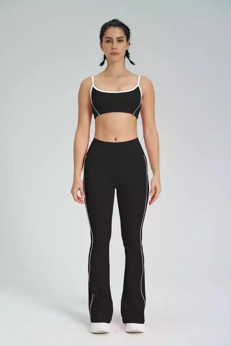 Terno de Yoga Patchwork de duas peças para mulheres, cintura alta Flare Leggings, roupas de treino Fitness Sportswear agasalho
