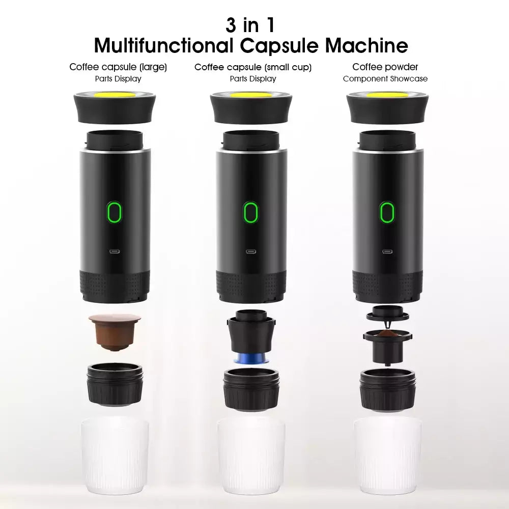 Máquina de café expresso portátil elétrica sem fio, 3 em 1, cápsula em pó, cafeteira de viagem, carro e casa Camping