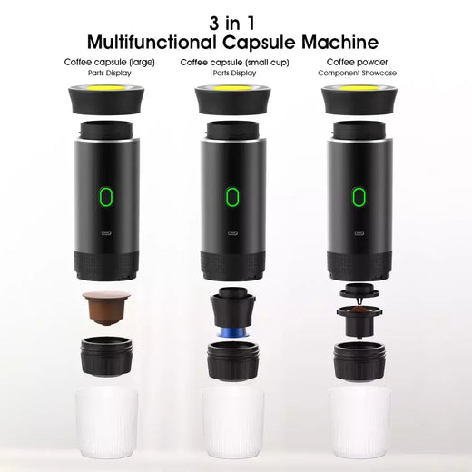 Máquina de café expresso portátil elétrica sem fio, 3 em 1, cápsula em pó, cafeteira de viagem, carro e casa Camping