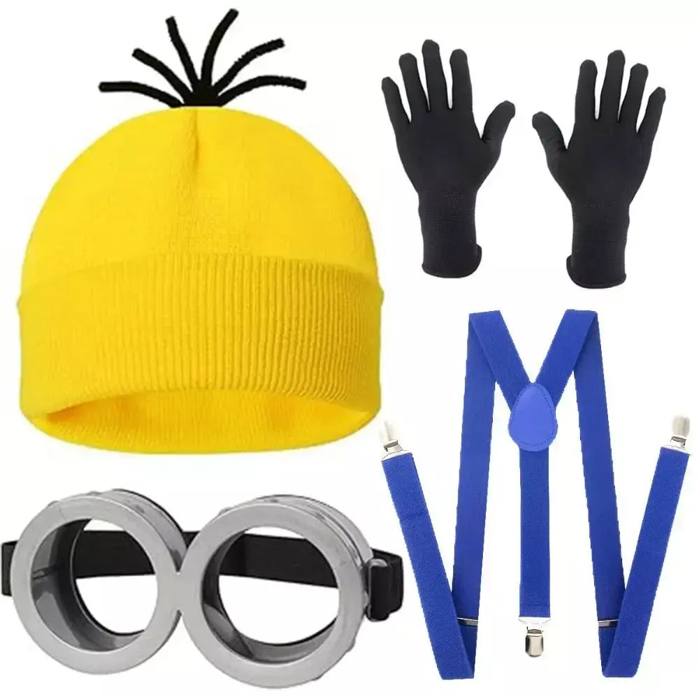 Disfraz miniso cosplay traje disfarce adulto cintas óculos amarelo gorro saia luvas halloween carnaval traje acessórios