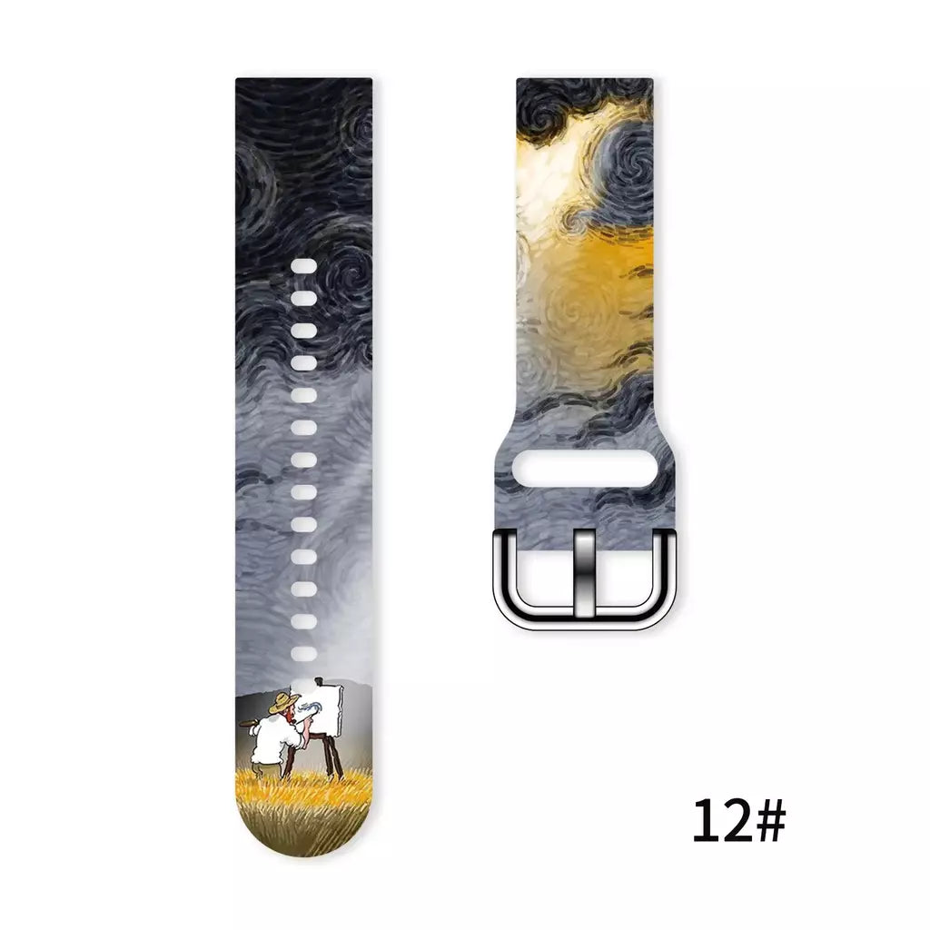 Pulseira impressa série van gogh de 20mm para samsung galaxy watch 7/6/5 40mm 44mm pulseira substituível para xiaomi huawei amazfit