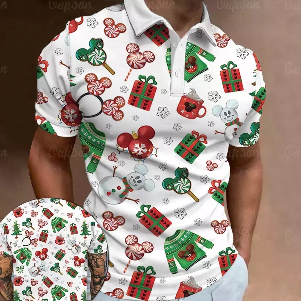3D Natal Imprimir Polo T-shirts para homens, camisas soltas de grandes dimensões, Street Designer, mangas curtas, roupas simples, alta qualidade