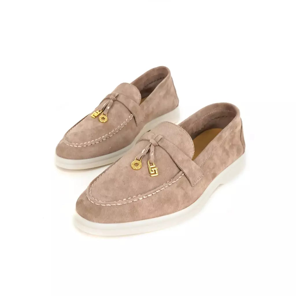 Sapatos de mula de camurça antiderrapante para mulheres, sapatos para dirigir, pingente de metal, marca de luxo, moda casual confortável, Le Fu