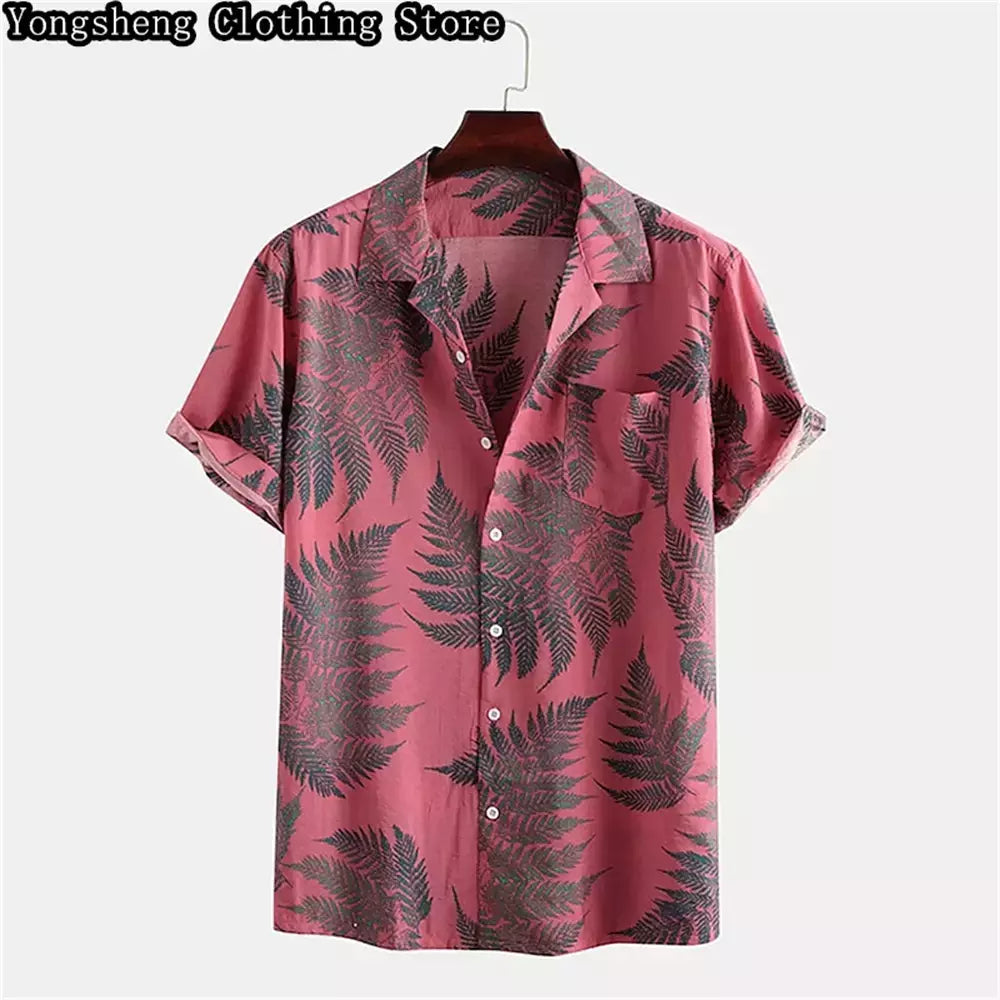 Camisa casual de seda gelo estampada manga curta masculina, site independente, roupas de férias havaianas, venda quente