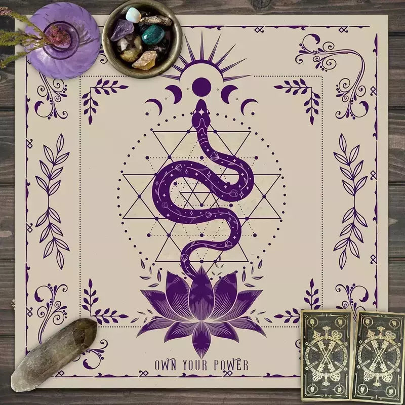 Toalha De Mesa De Tarô Com Seu Poder, Em Forma De Serpente, Estampa Floral e Vegetal, Toalha De Mesa Astrologia, Decoração De Altar, 1Pc