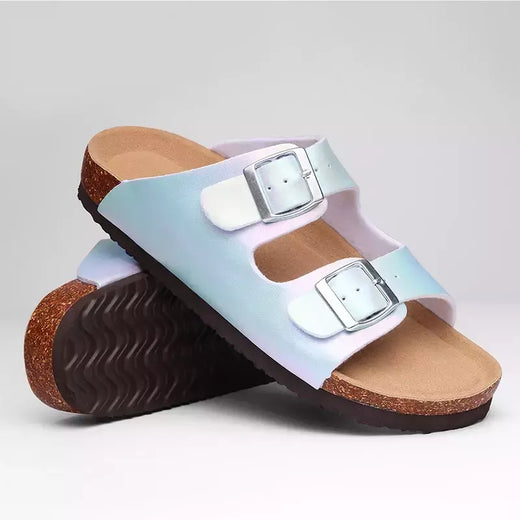 Chinelos Antiderrapantes Kidmi-Camurça para Homens e Mulheres, Mulas Clássicas de Cortiça, Sandálias Fivela Ajustável, Moda Exterior