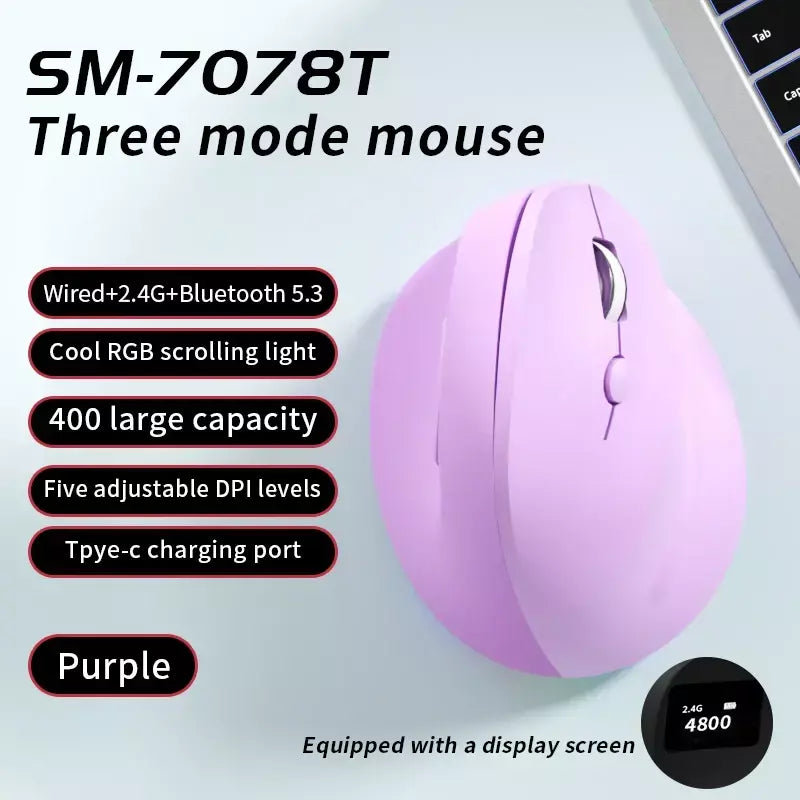 Xiaomi mouse vertical tri-mode com display de nível de bateria ergonômico personalizado aperto lateral 4800 dpi mudo mouse de escritório para jogos
