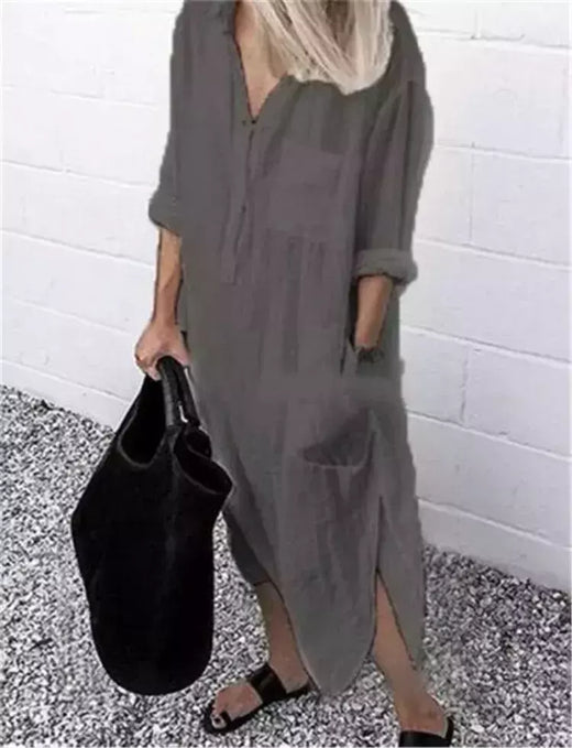 Vestido longo de linho de algodão feminino, branco, oversize, casual, simples, cor pura, divisão, praia, verão, elegante, S-4X