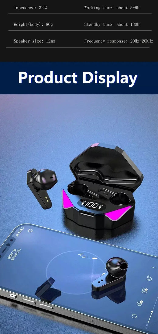Fone de ouvido sem fio Bluetooth X15 TWS, 65ms Earbud de baixa latência, Gaming Headset, Gamer com microfone para Xiaomi e iPhone