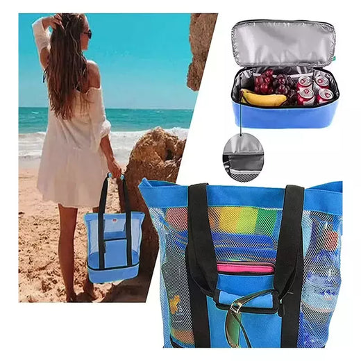 Grande bolsa de malha transparente de camada dupla para mulheres, alta capacidade, preservação de calor, piquenique, praia, bolsa, escritório, almoço, lanches, bolsa