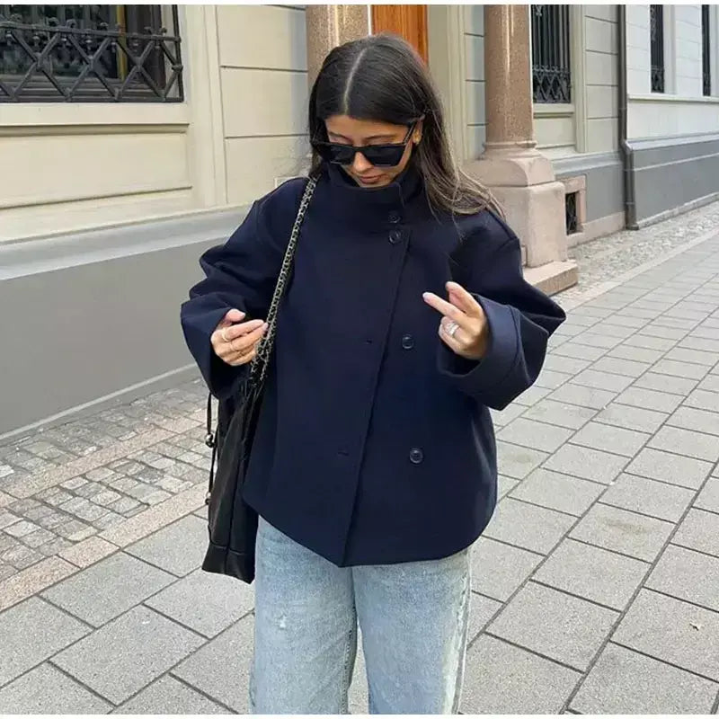 Gola feminina casacos de lã de inverno 2024 nova moda único breasted feminino manga longa jaquetas senhora do escritório rua casaco curto