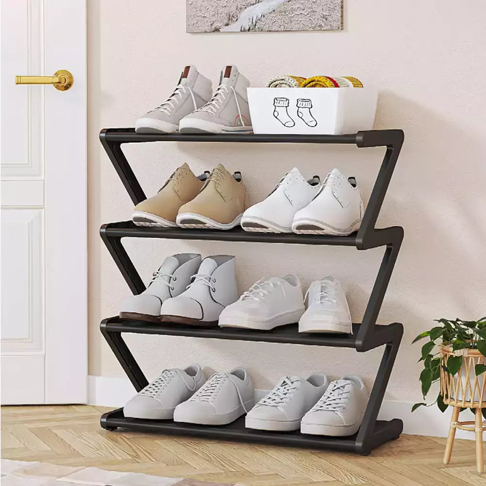 Rack de armazenamento de sapatos simples de 4 camadas, economiza espaço, resistente, organizador de sapatos para quarto, piso, rack de armazenamento, organizador