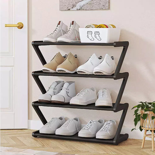 Rack de armazenamento de sapatos simples de 4 camadas, economiza espaço, resistente, organizador de sapatos para quarto, piso, rack de armazenamento, organizador