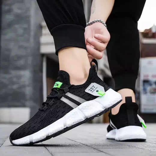 Tênis de corrida de malha leve masculino, sapato casual esportivo respirável, tênis unissex para caminhada, tênis branco para homens