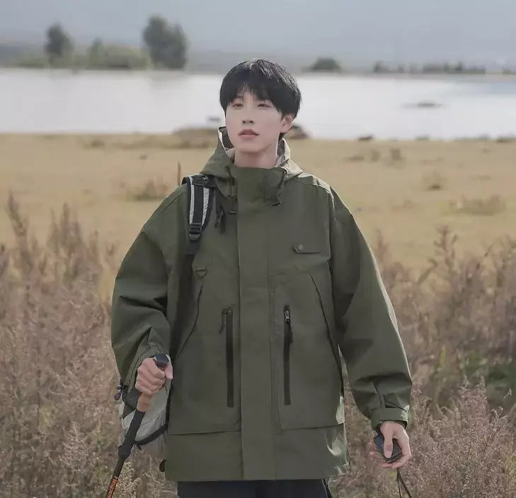 Jaqueta masculina vintage à prova de vento, jaqueta ao ar livre estilo montanha americana funcional casaco de trabalho primavera japão retrô streetwear