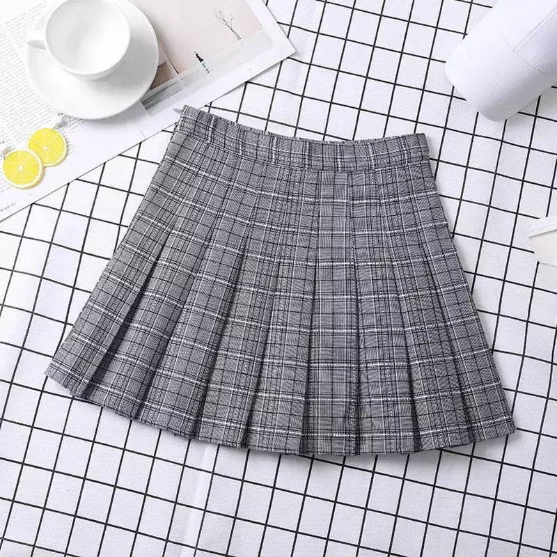 Minissaia plissada xadrez feminina, roupas pré-femininas, estética elegante e chique, linha A, estilo coreano, verão, 2022, feminina