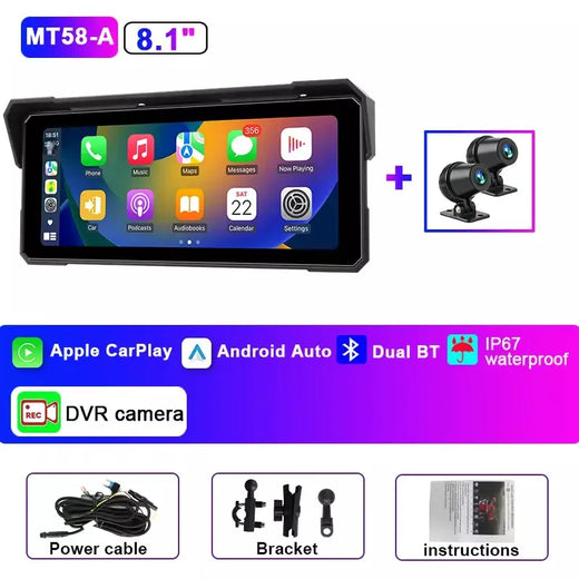 Jmcq portátil 8.1 polegada ip67 à prova dip67 água motocicleta 4k dvr navegação gps sem fio carplay android auto moto gravador monitor