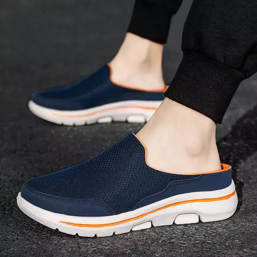 Mocassins de malha casuais masculinos, cor sólida, sapatos de encalço, flats de casal de verão, meio chinelos, tamanho grande