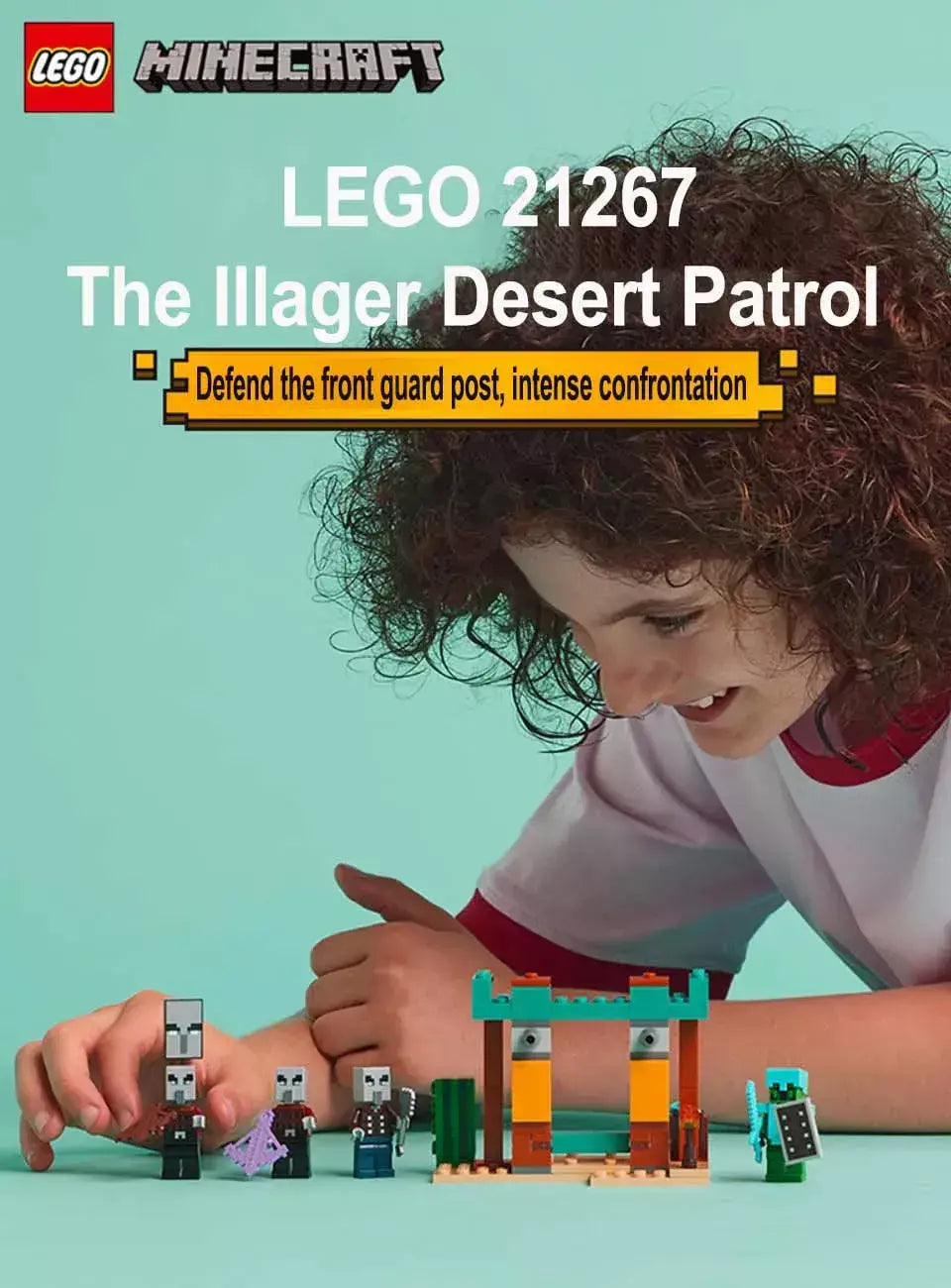 LEGO 21267 Minecraft The Illager Desert Patrol Figuras de brinquedo e playset - Brinquedo Minecraft de construção com 4 figuras para brincar de fingir