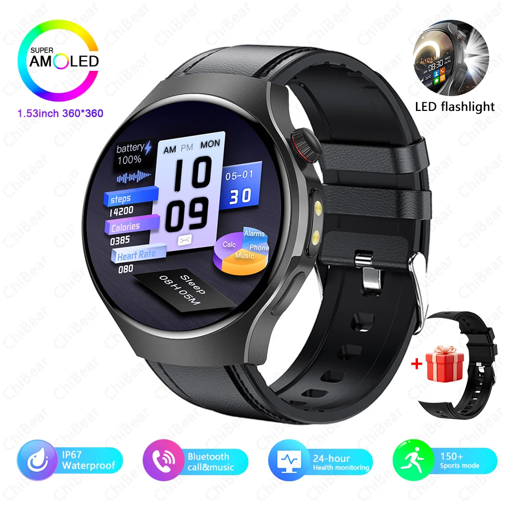 Novo relógio inteligente masculino tela de toque completa bússola bluetooth chamada lanterna esportes atividade fitness freqüência cardíaca à prova dwaterproof água smartwatch