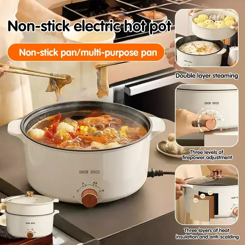 Pote de cozinha elétrico para dormitório estudantil, uso doméstico, panela quente multifuncional, panela elétrica pequena integrada, frigideira antiaderente