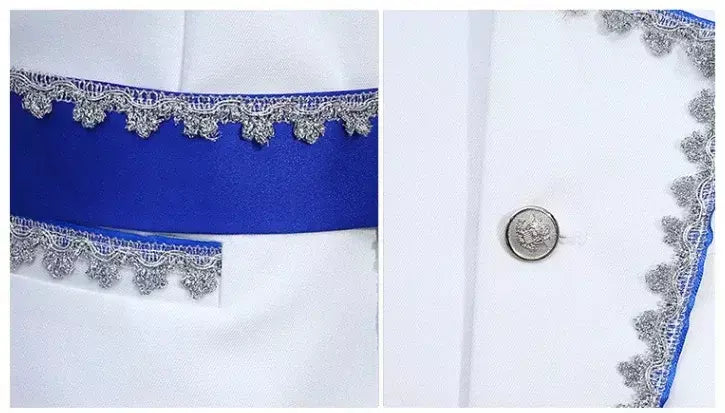 (Jaqueta e calça) masculino tribunal britânico banquete vestido emendado terno 2024 novo masculino festa de casamento prata borda de seda blazer e calças