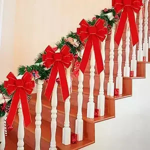 Laços de natal vermelhos decorações ao ar livre grande árvore de natal arco superior grinalda de veludo com glitter borda dourada decoração da porta da frente