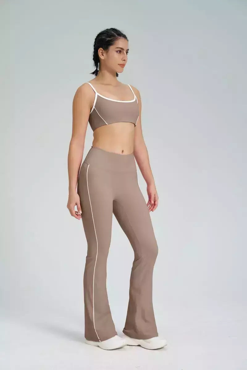 Terno de Yoga Patchwork de duas peças para mulheres, cintura alta Flare Leggings, roupas de treino Fitness Sportswear agasalho