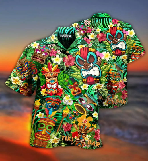 Camisas Tiki de mangas curtas masculinas, estampa 3D, tendência legal da moda, tops havaianos para festas na praia, tops soltos e respiráveis, 2024
